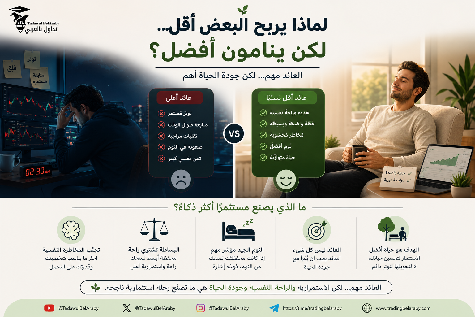 لماذا يربح البعض أقل… لكن ينامون أفضل؟📌